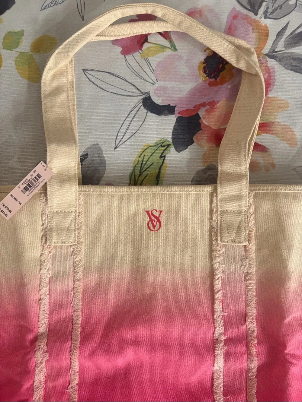 Victoria's Secret Canvas Ombre Pink & Cream Tote